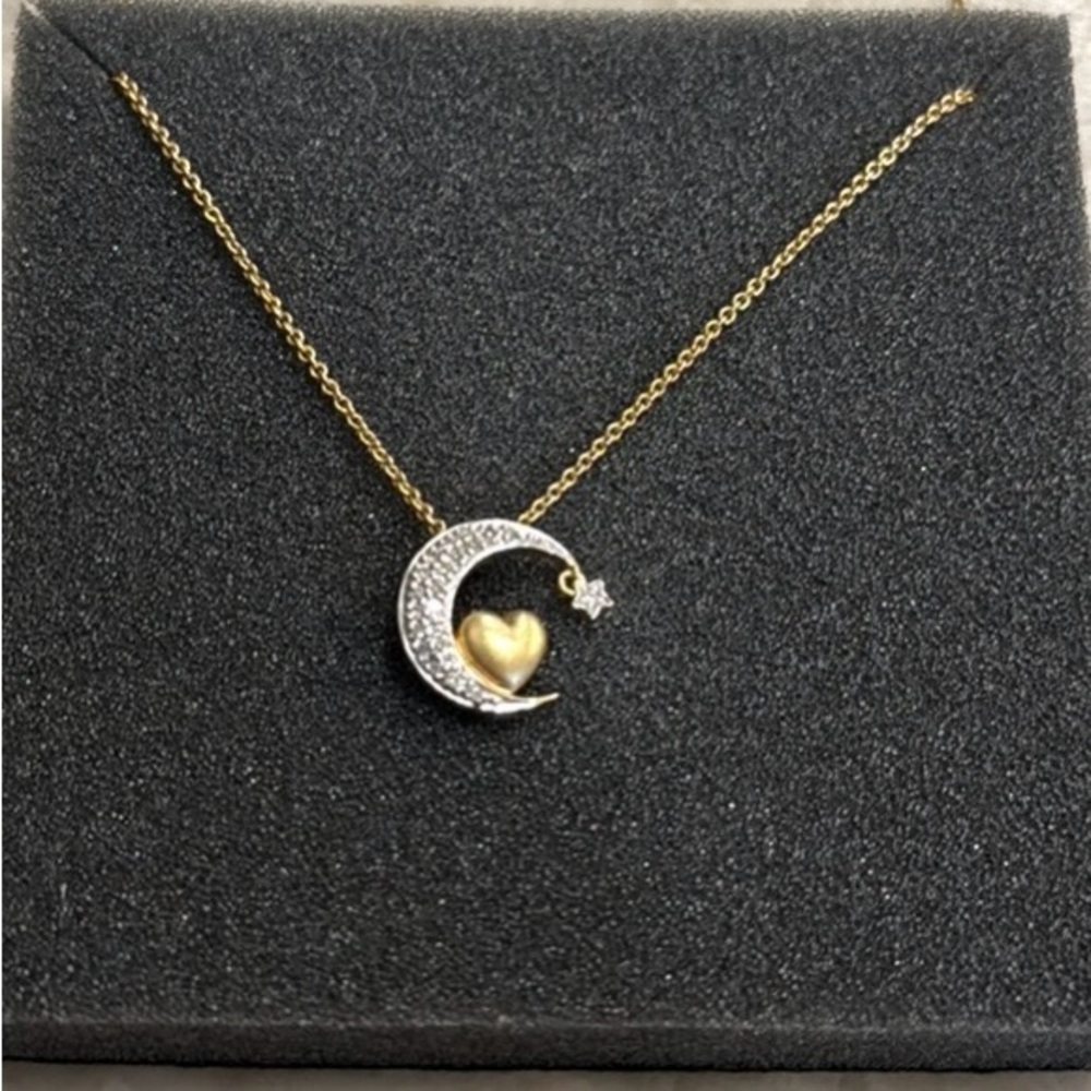 14k Gold, with diamonds Crescent Moon and Star Necklace